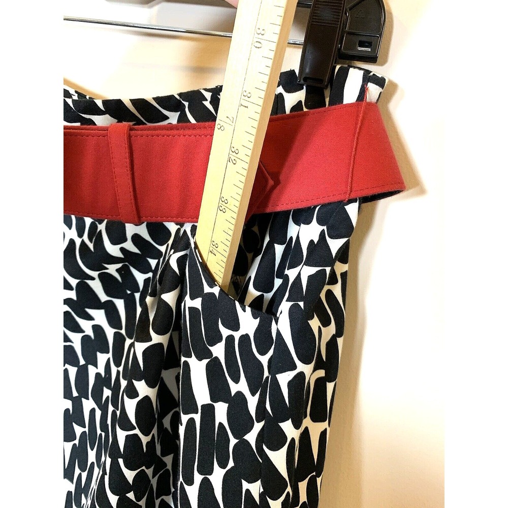 Ann Taylor Skirt Womens 6 Silk Black White Pencil Straight Geo Print w/Red Belt - Picture 7 of 10